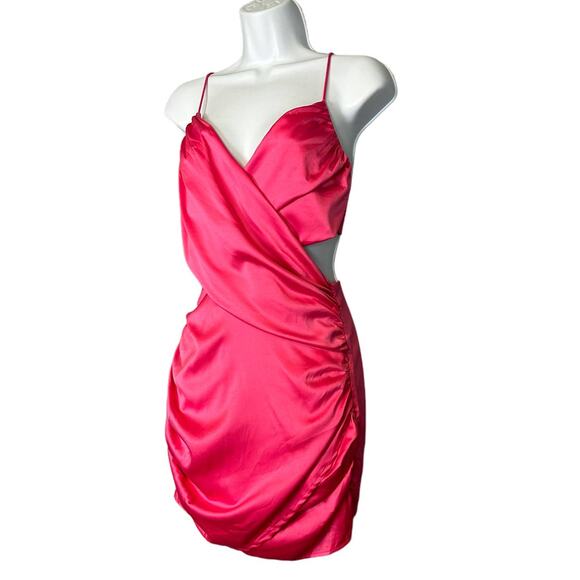 Revolve Pink Satin Wrap Mini Dress XXS Coquette More to Come Denise $80 NEW - Picture 5 of 9